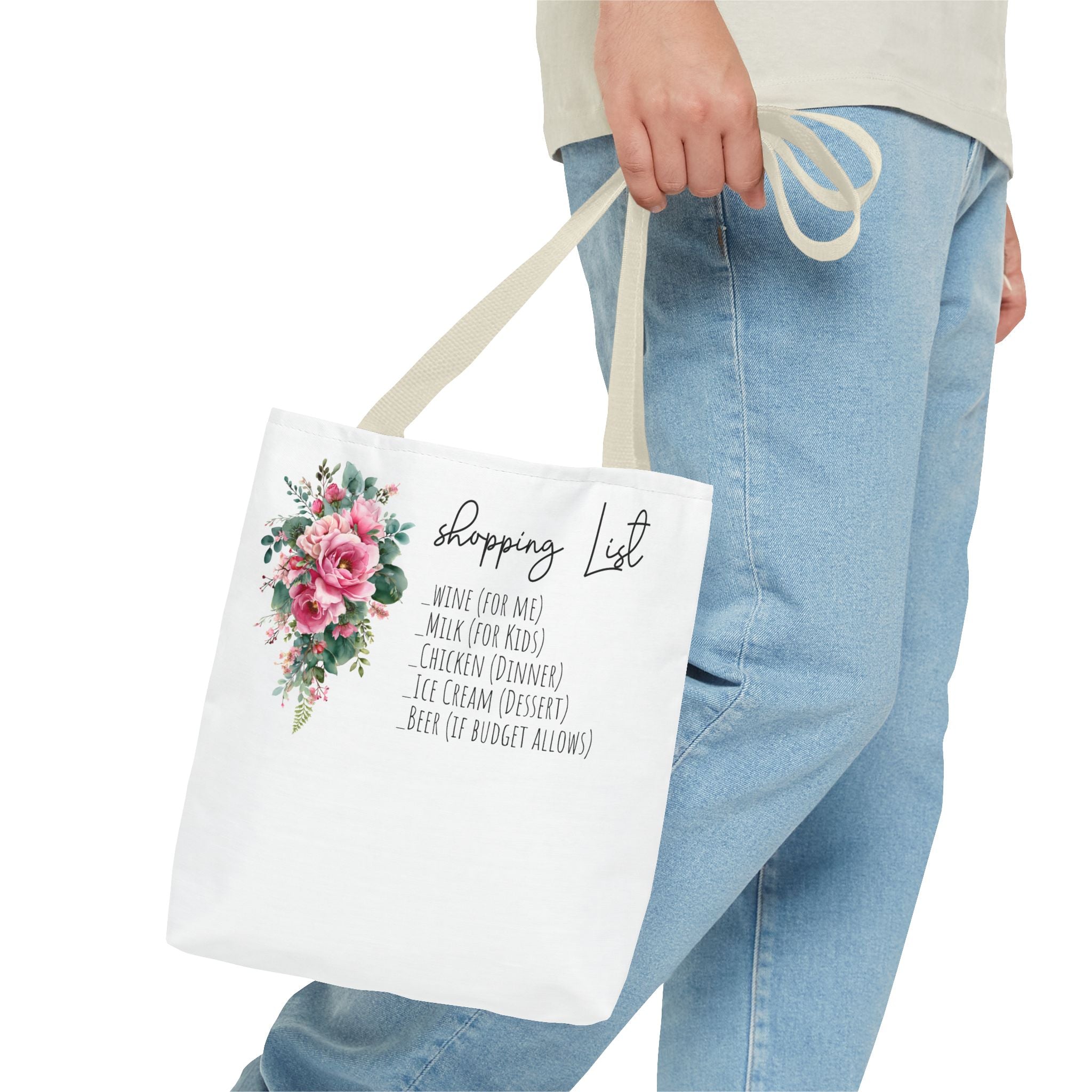 Shopping List Floral Bouquet Tote Bag | Rose Watercolor Grocery Tote