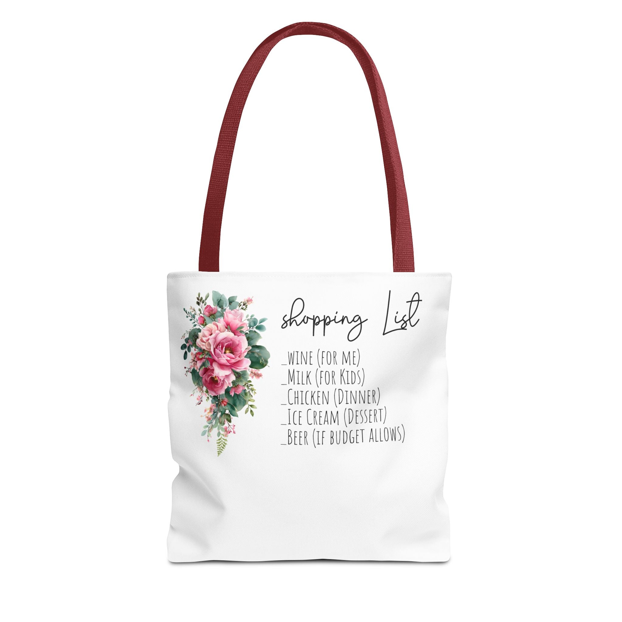Shopping List Floral Bouquet Tote Bag | Rose Watercolor Grocery Tote