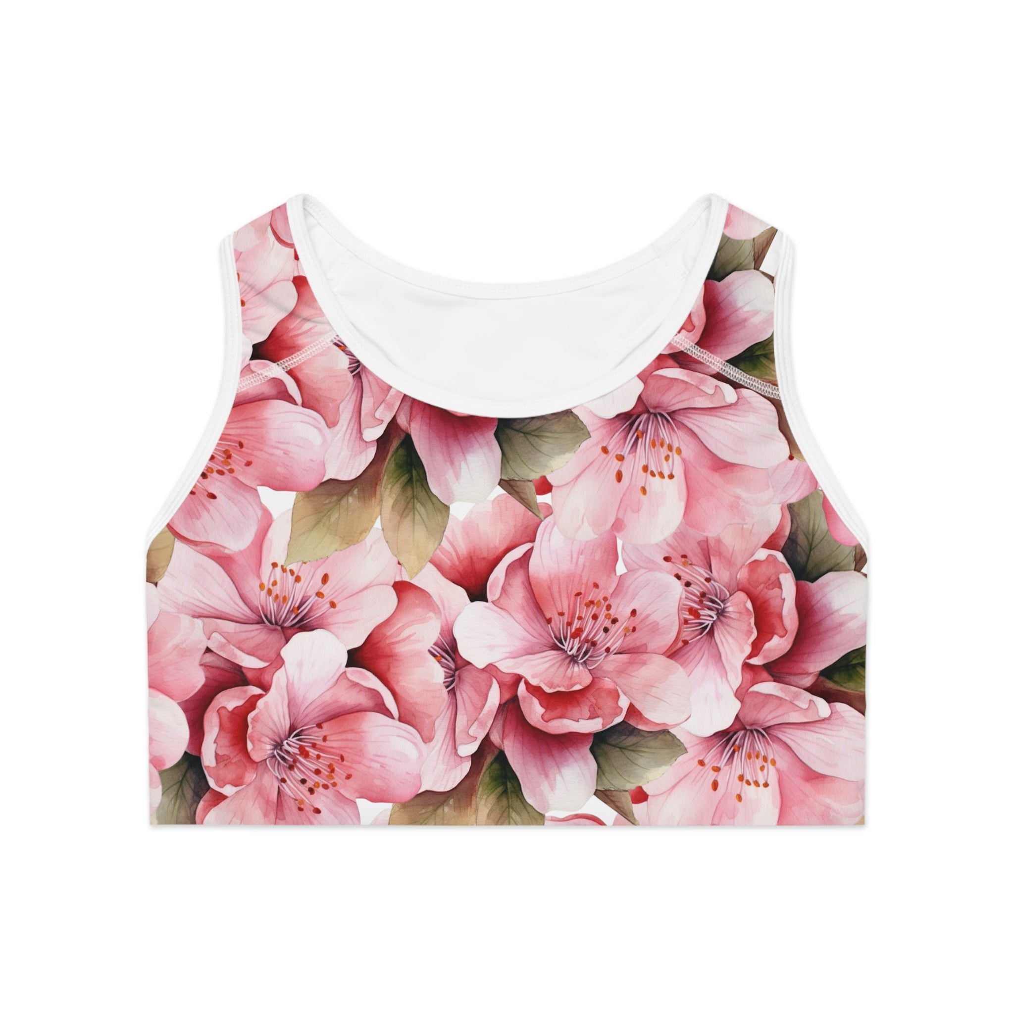 Pink Watercolor Floral Sports Bra | Cherry Blossom Athletic Top
