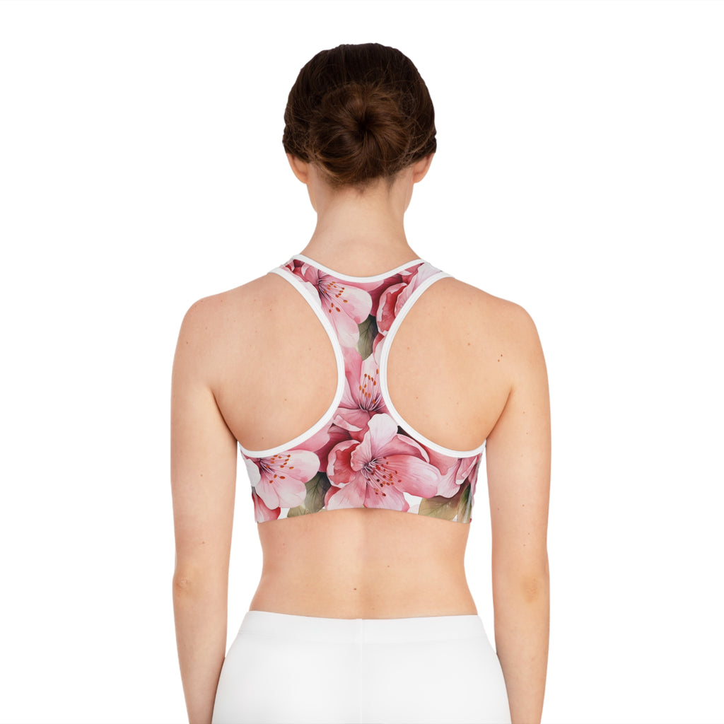 Pink Watercolor Floral Sports Bra | Cherry Blossom Athletic Top