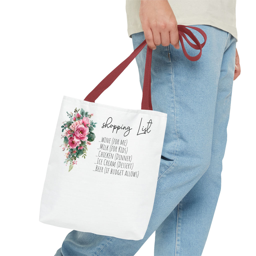 Shopping List Floral Bouquet Tote Bag | Rose Watercolor Grocery Tote