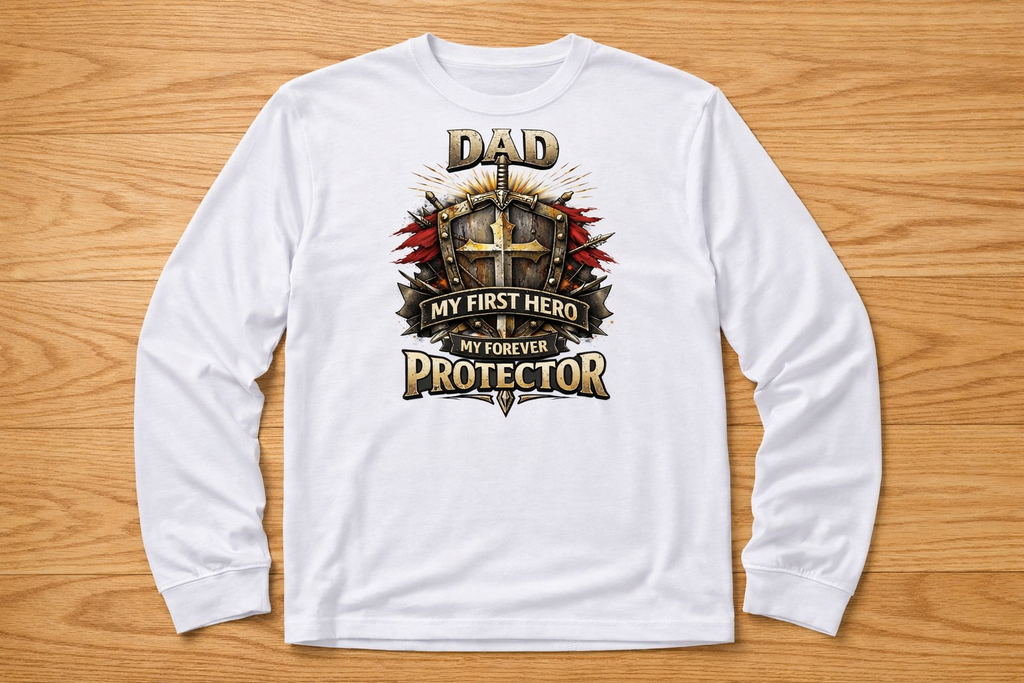 Dad My First Hero Protector Long Sleeve Shirt | Father Shield Emblem