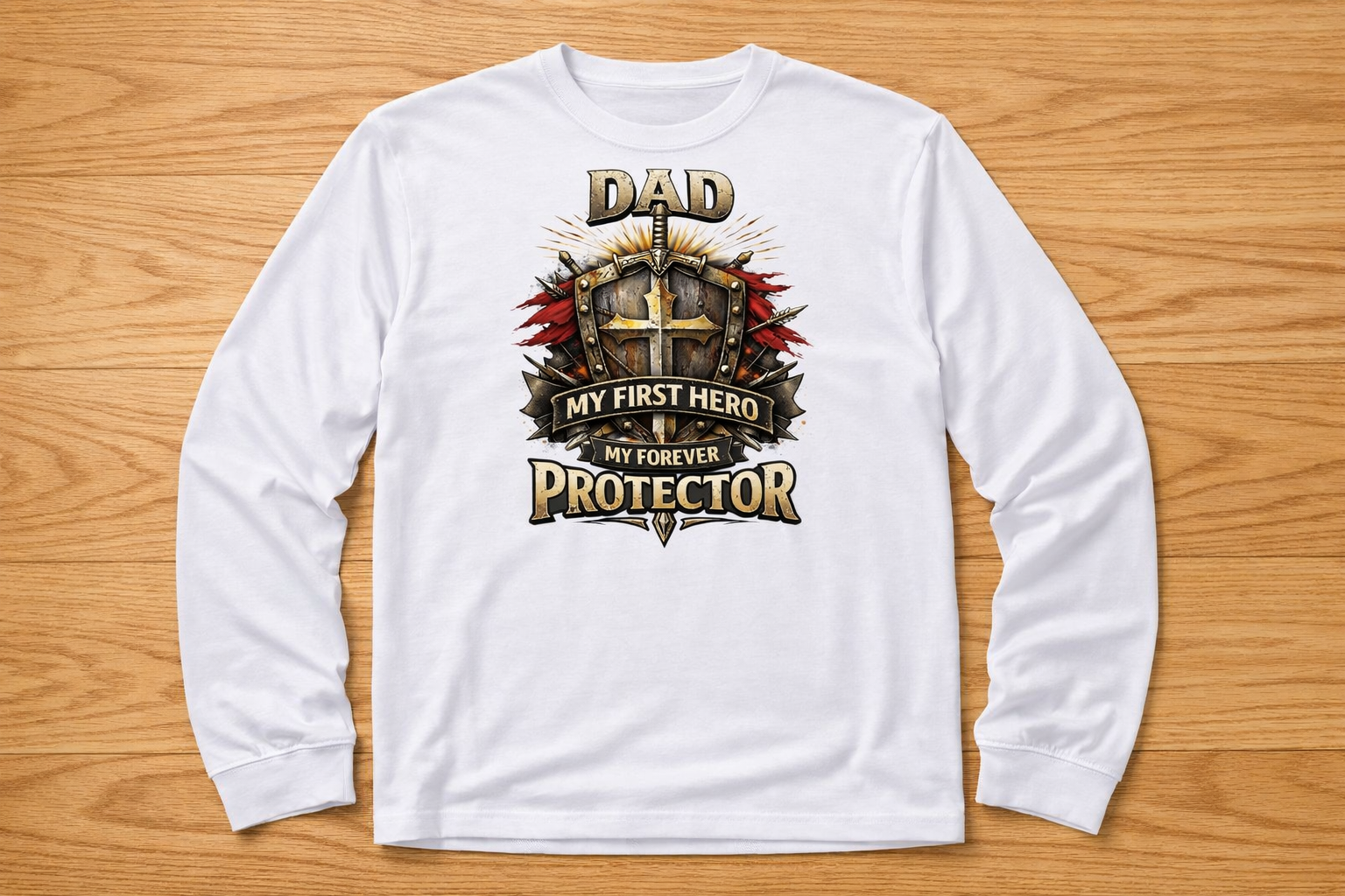Dad My First Hero Protector Long Sleeve Shirt | Father Shield Emblem