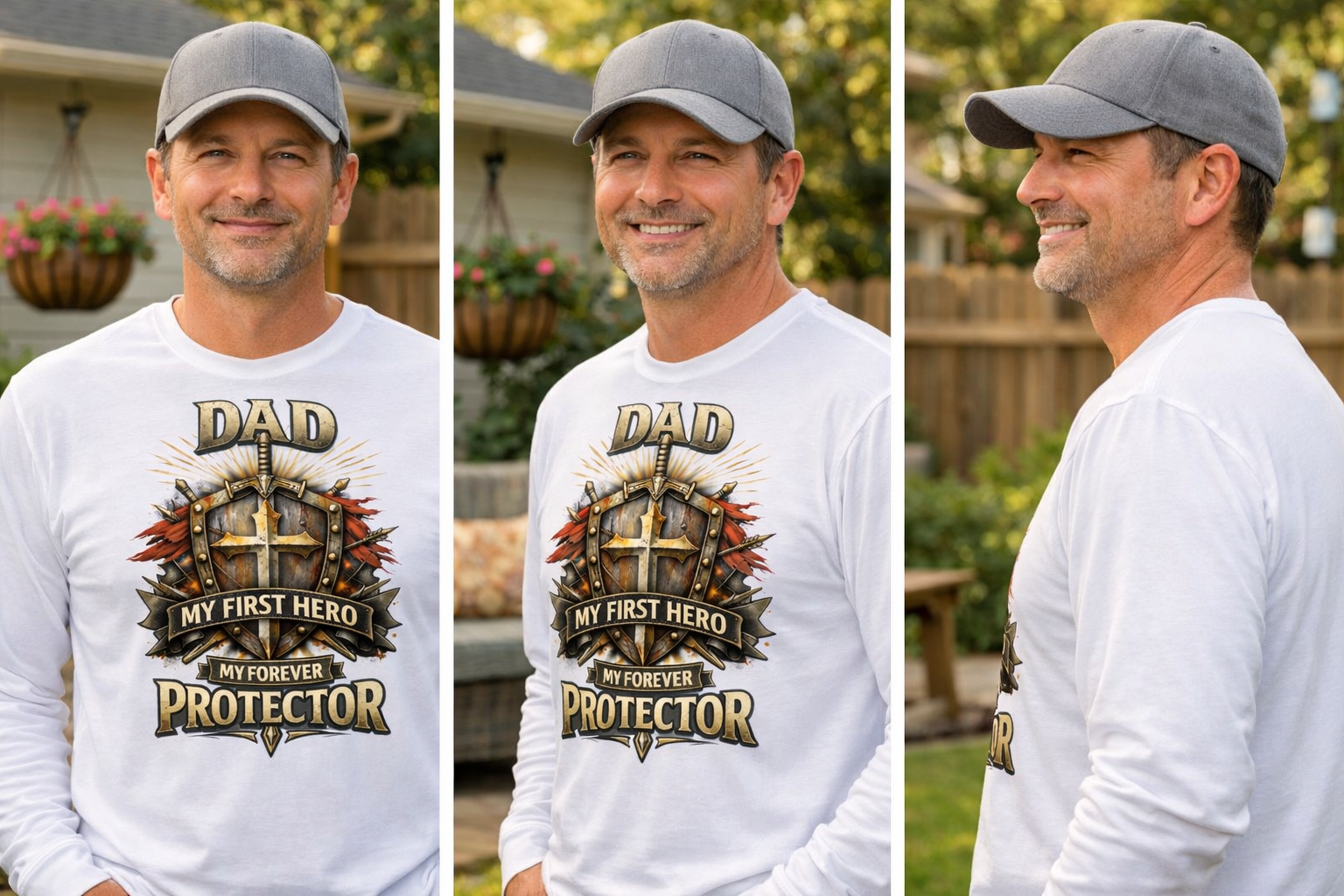 Dad My First Hero Protector Long Sleeve Shirt | Father Shield Emblem