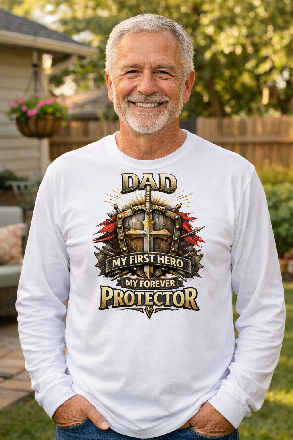 Dad My First Hero Protector Long Sleeve Shirt | Father Shield Emblem