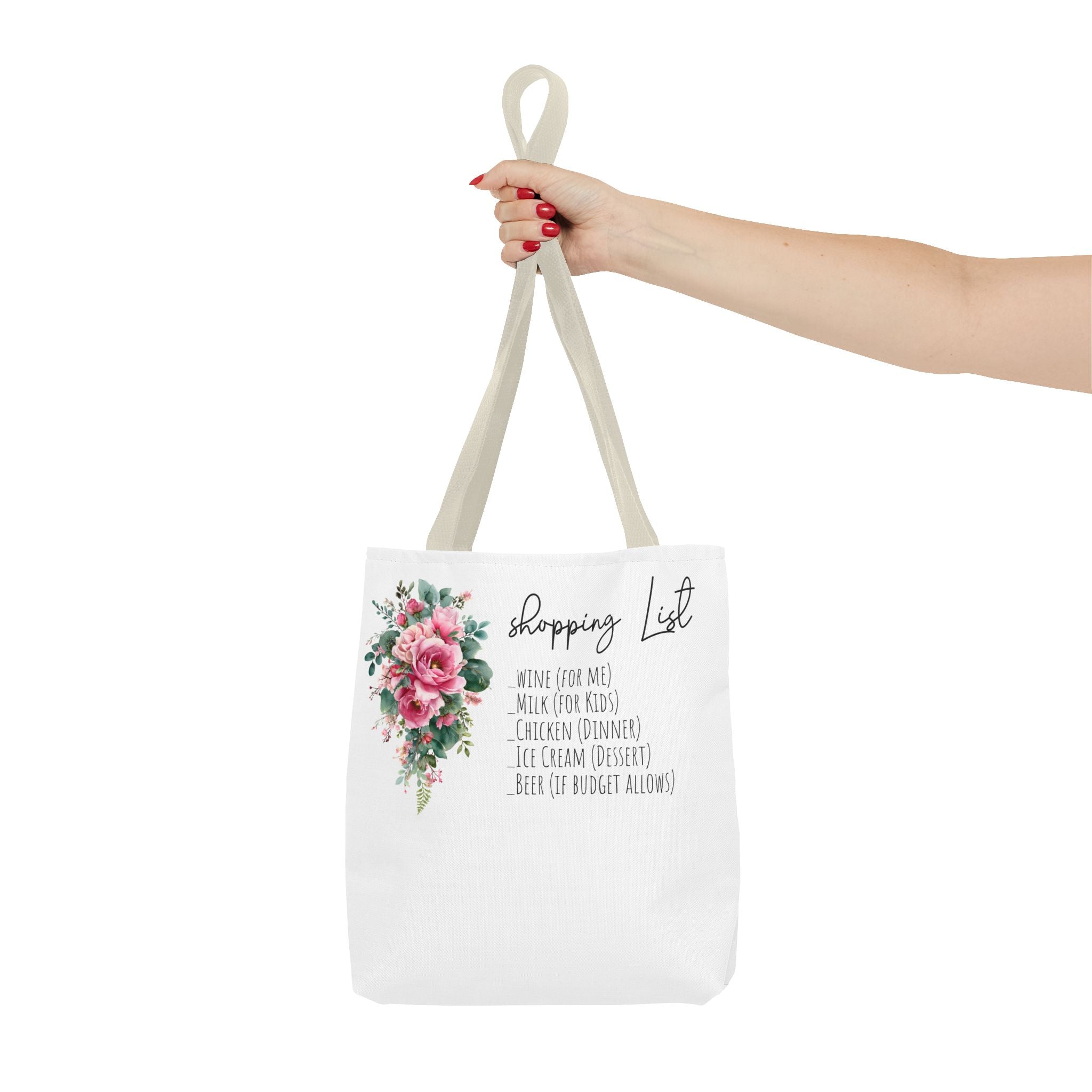 Shopping List Floral Bouquet Tote Bag | Rose Watercolor Grocery Tote