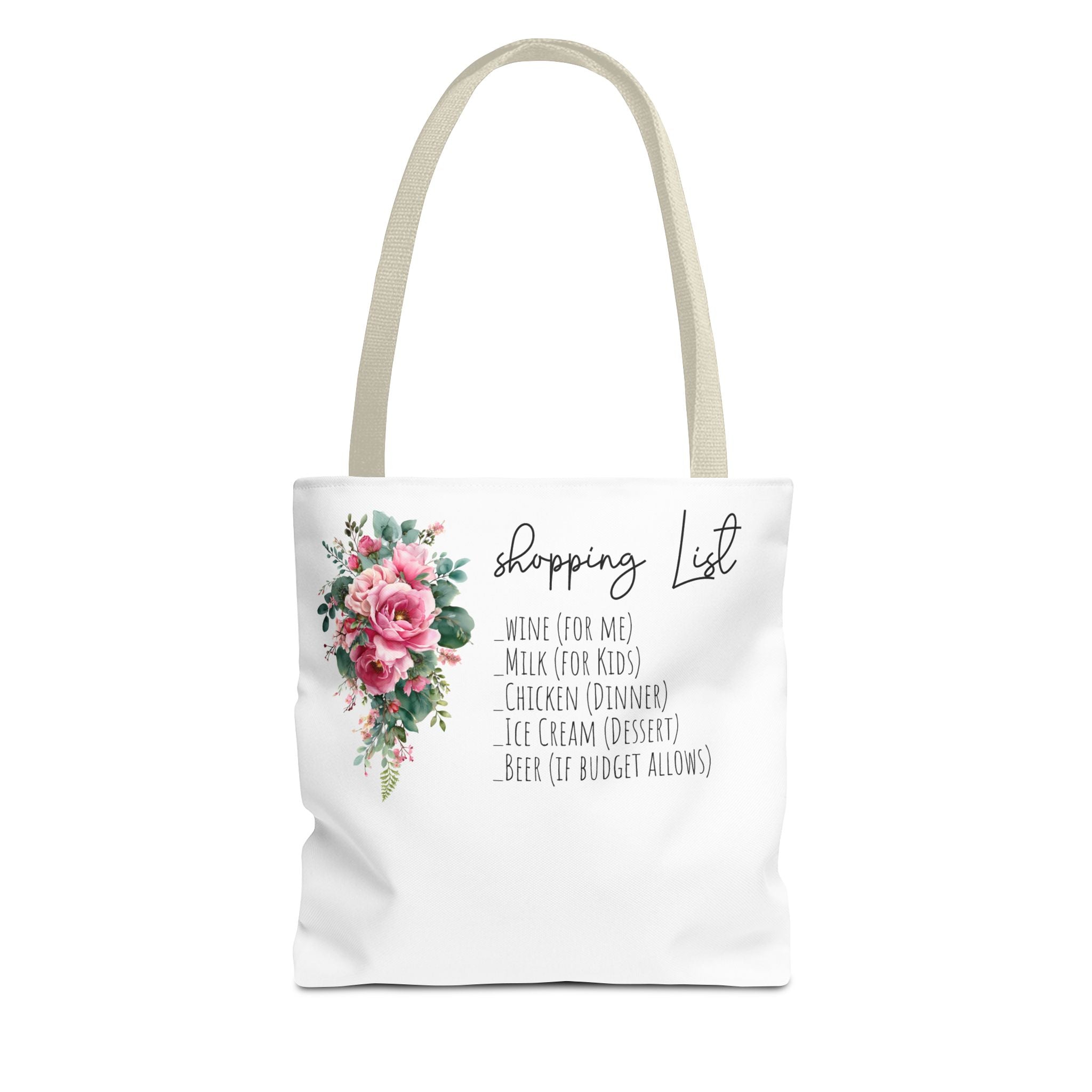 Shopping List Floral Bouquet Tote Bag | Rose Watercolor Grocery Tote