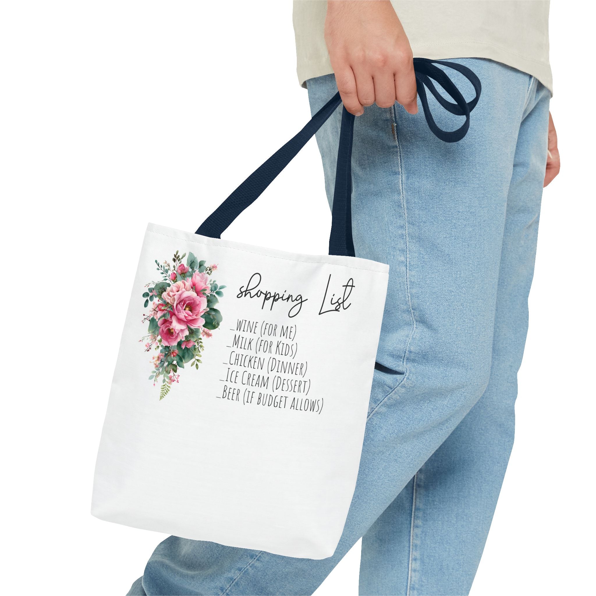 Shopping List Floral Bouquet Tote Bag | Rose Watercolor Grocery Tote