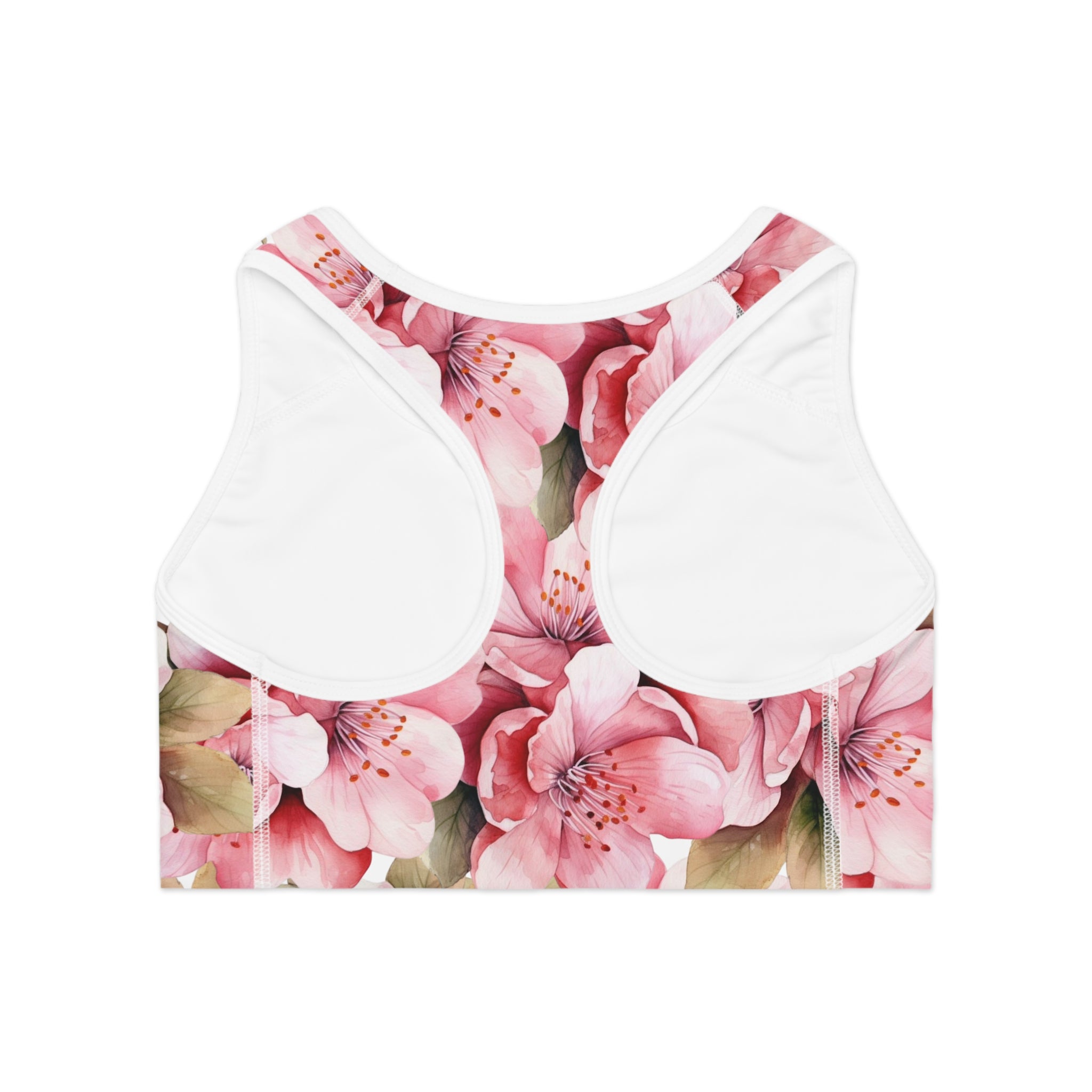 Pink Watercolor Floral Sports Bra | Cherry Blossom Athletic Top