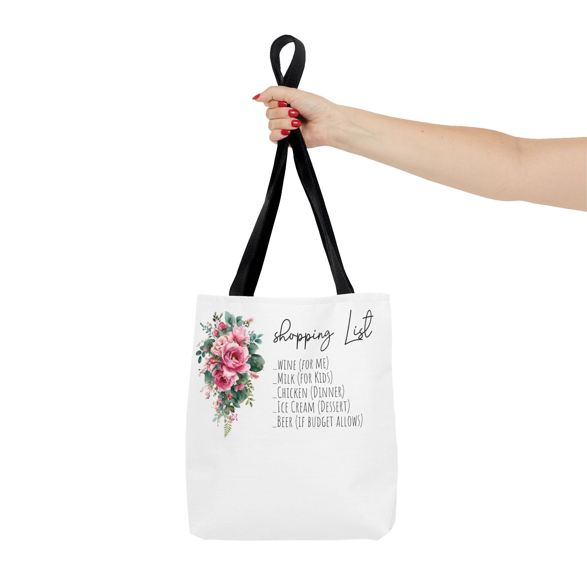 Shopping List Floral Bouquet Tote Bag | Rose Watercolor Grocery Tote