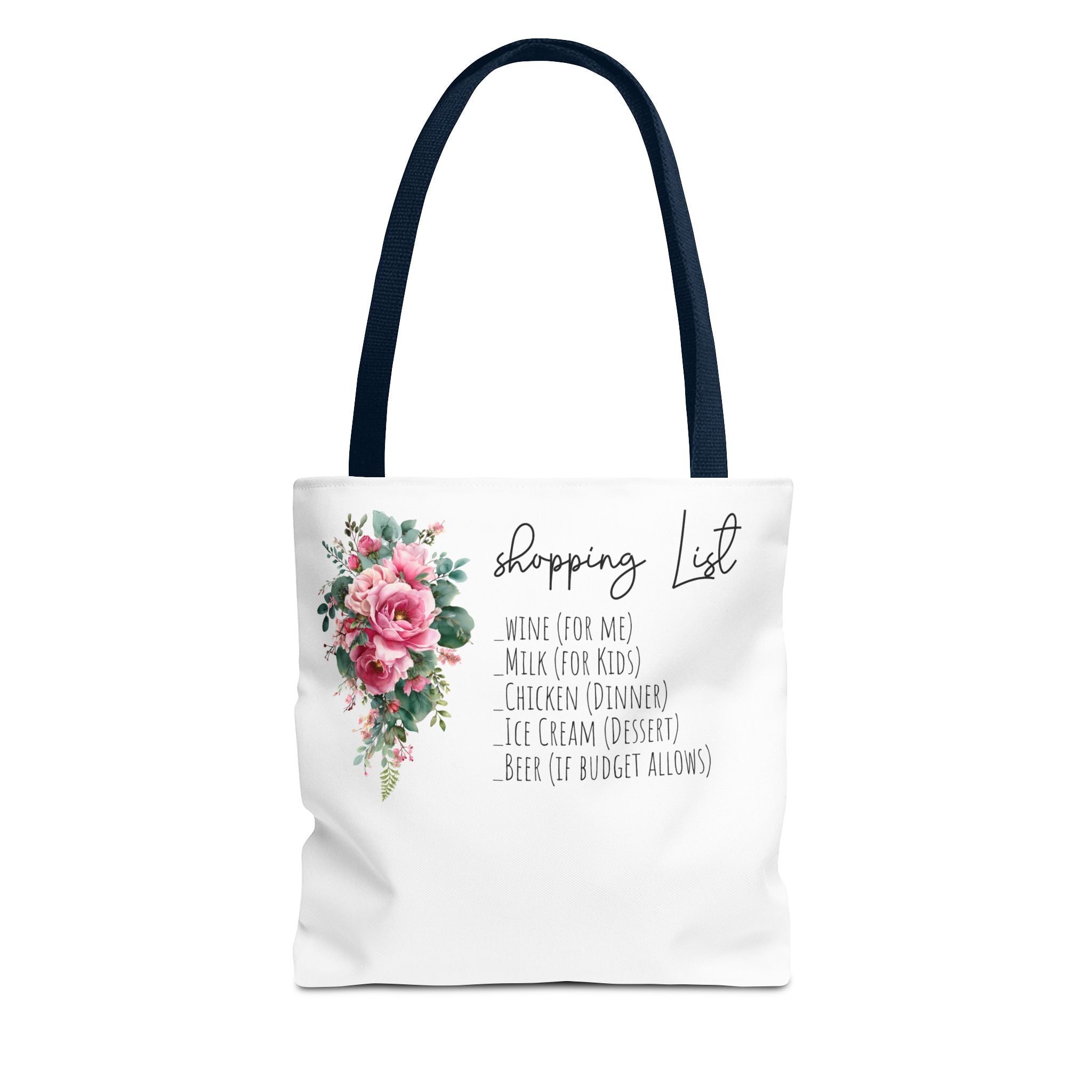 Shopping List Floral Bouquet Tote Bag | Rose Watercolor Grocery Tote
