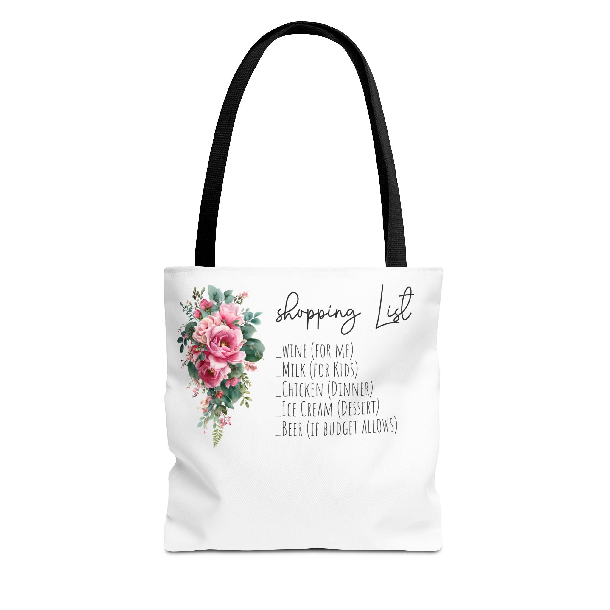 Shopping List Floral Bouquet Tote Bag | Rose Watercolor Grocery Tote