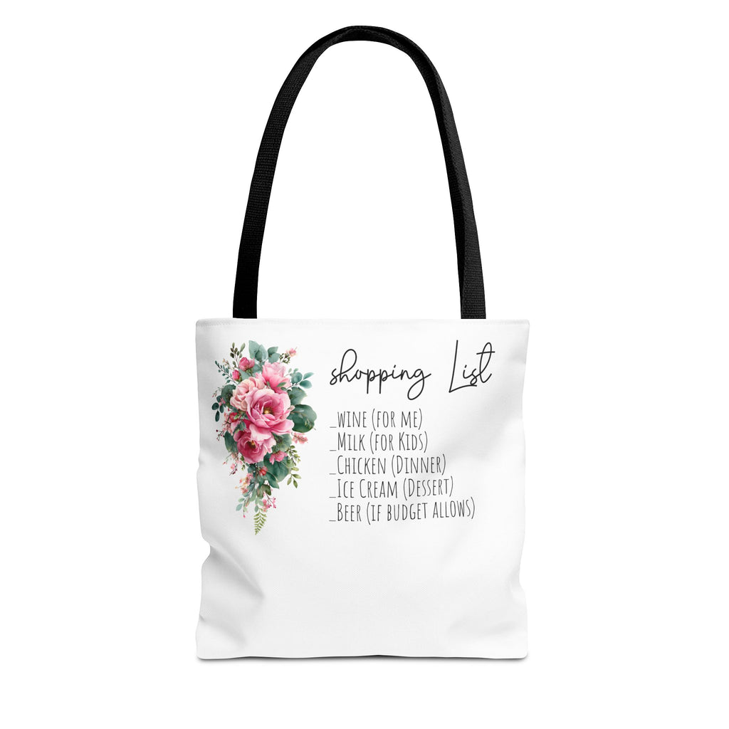 Shopping List Floral Bouquet Tote Bag | Rose Watercolor Grocery Tote
