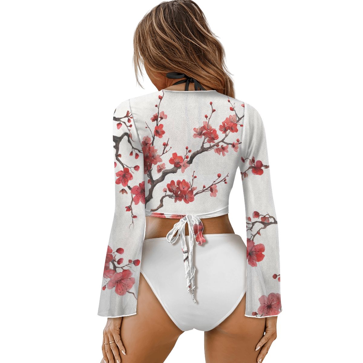 Cherry Blossom Flower Swimsuit Cardigan Top