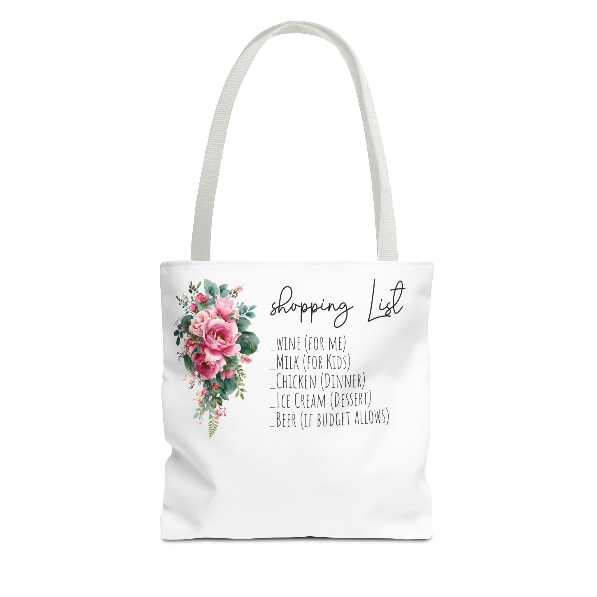 Shopping List Floral Bouquet Tote Bag | Rose Watercolor Grocery Tote