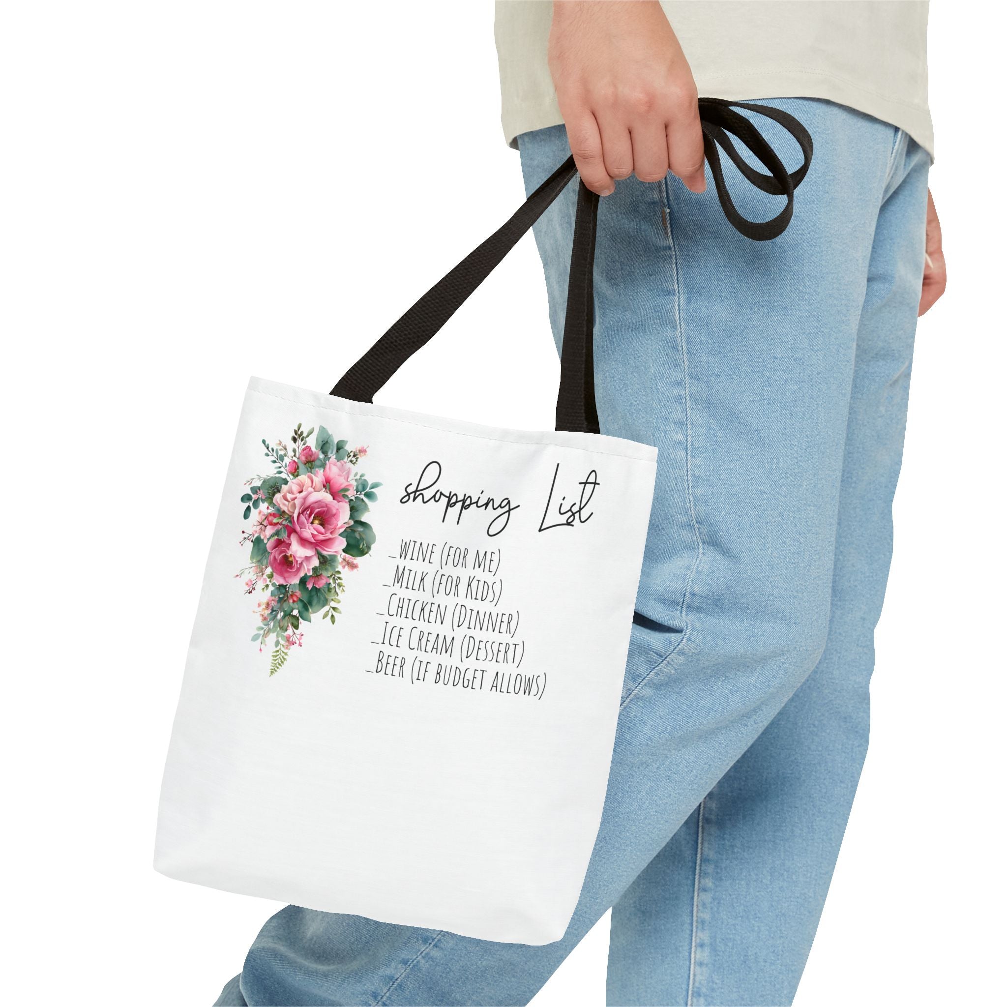 Shopping List Floral Bouquet Tote Bag | Rose Watercolor Grocery Tote
