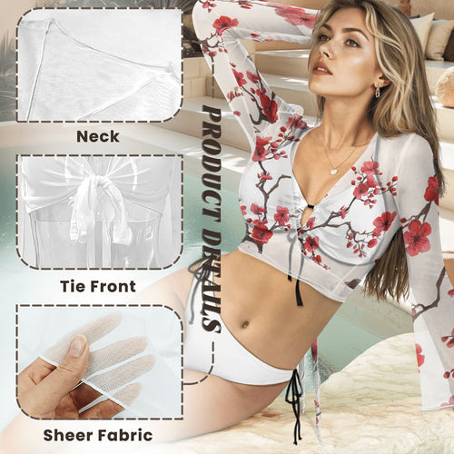 Cherry Blossom Flower Swimsuit Cardigan Top